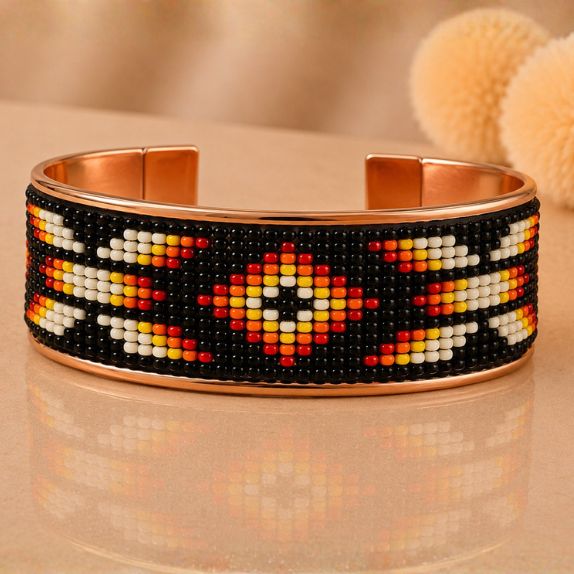 Midnight Ember Pure Copper Beaded Cuff