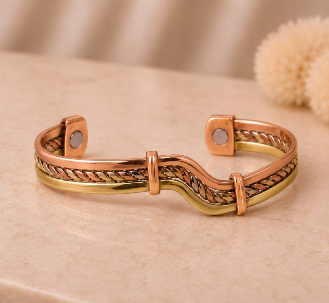 Vintage Magnetic Tri-Tone Copper Cuff