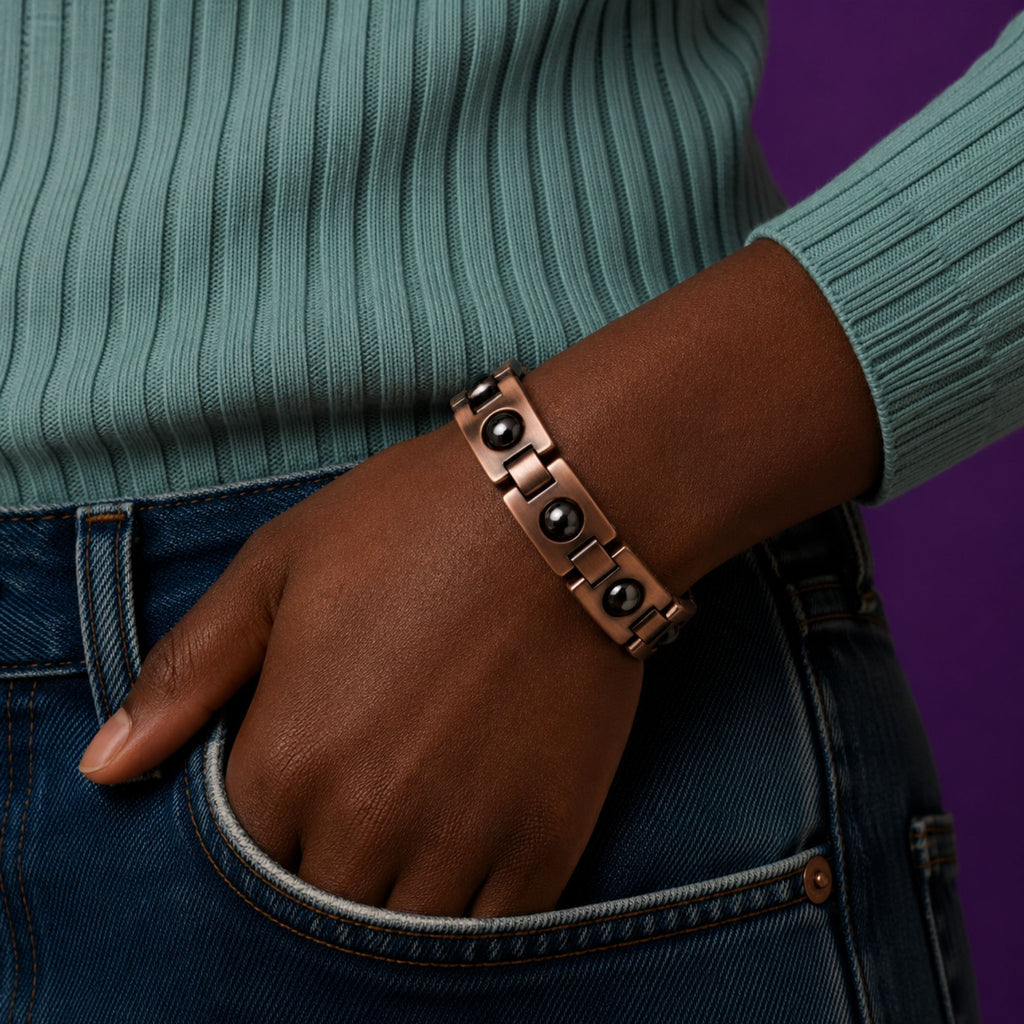 Copper Black Stone Link Bracelet