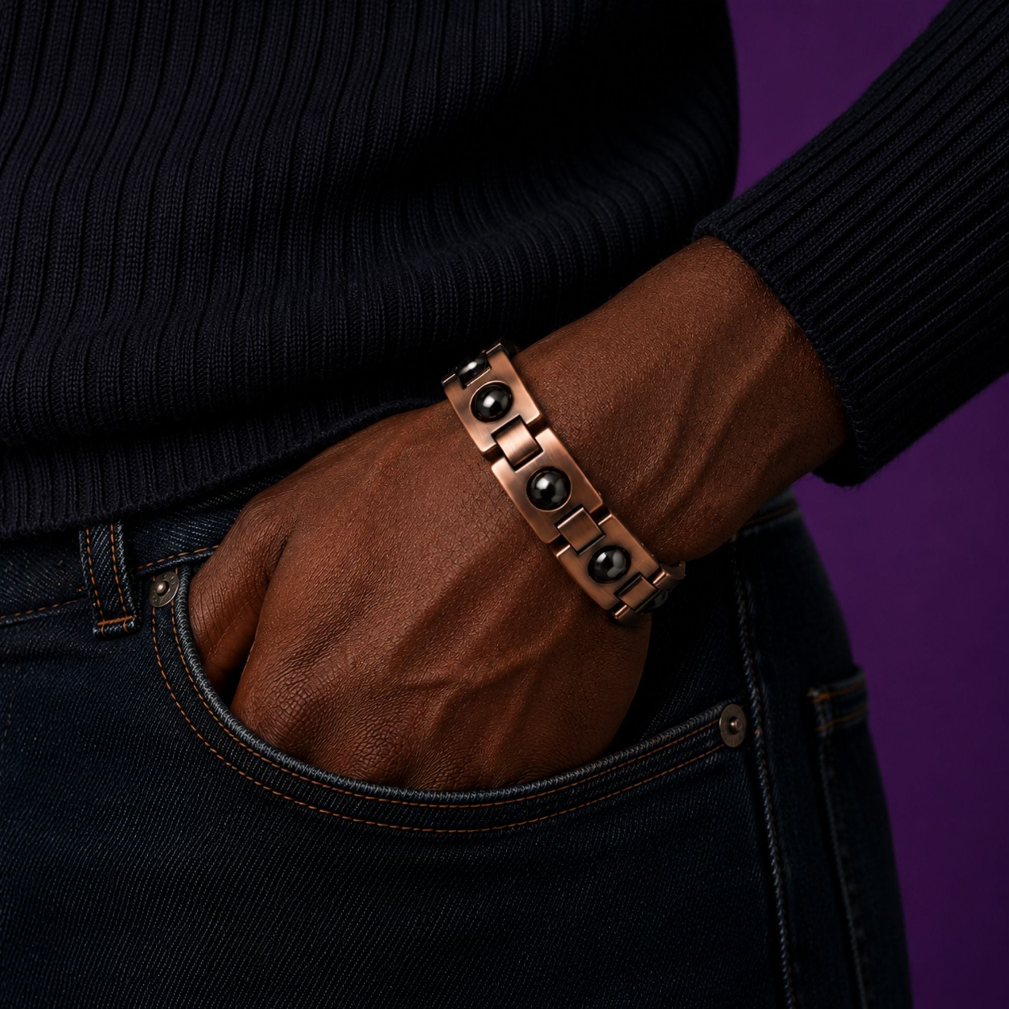 Copper Black Stone Link Bracelet