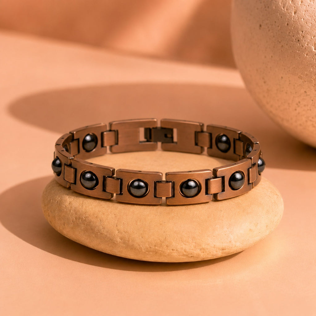 Copper Black Stone Link Bracelet