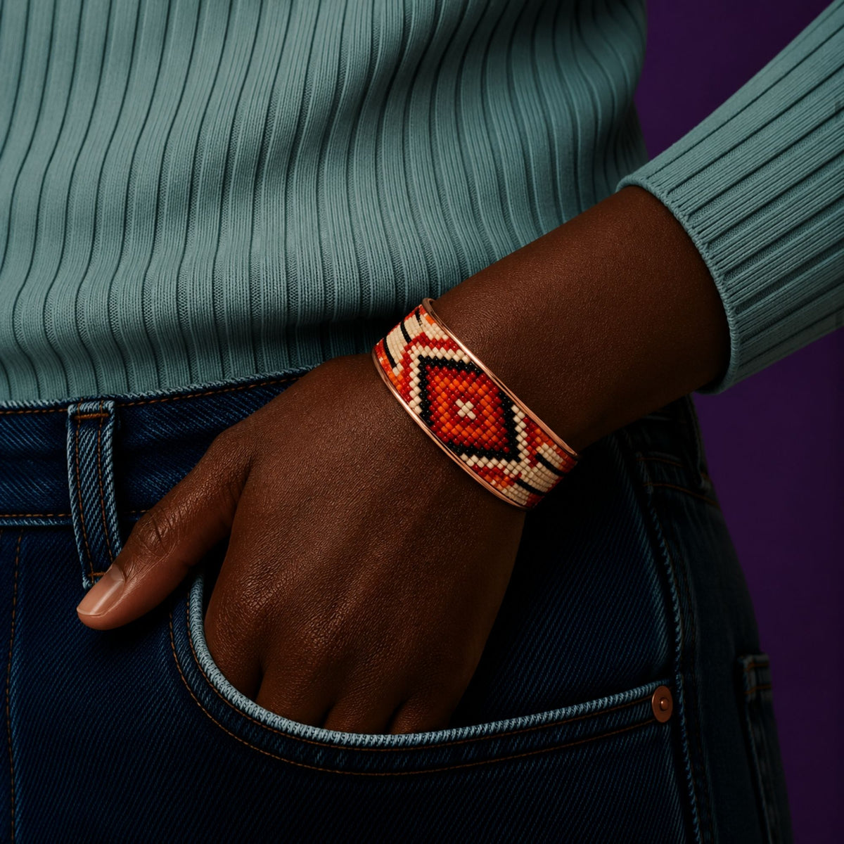 Ember Sky Pure Copper Beaded Cuff