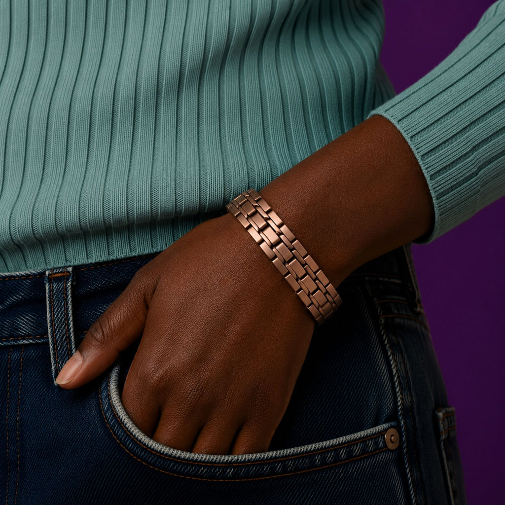 Magnetic Copper Tone Chevron Link Bracelet