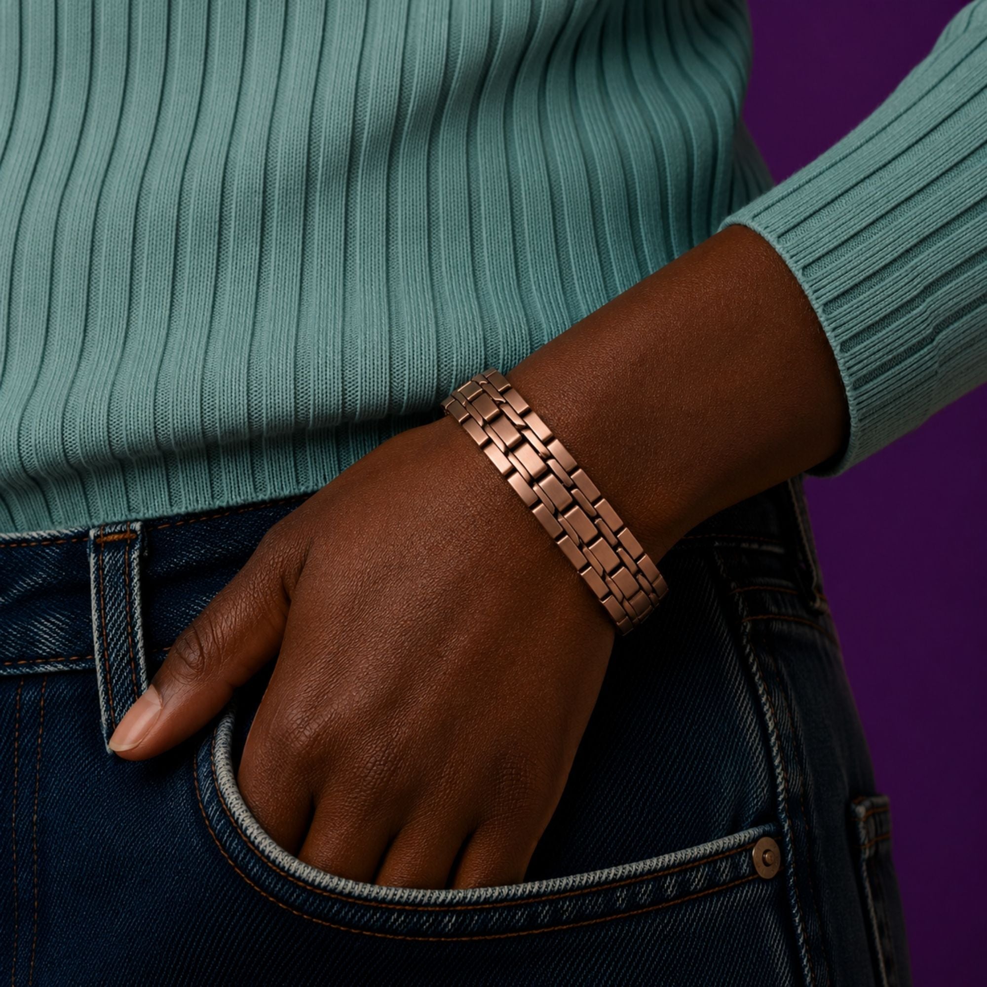 Magnetic Copper Tone Chevron Link Bracelet