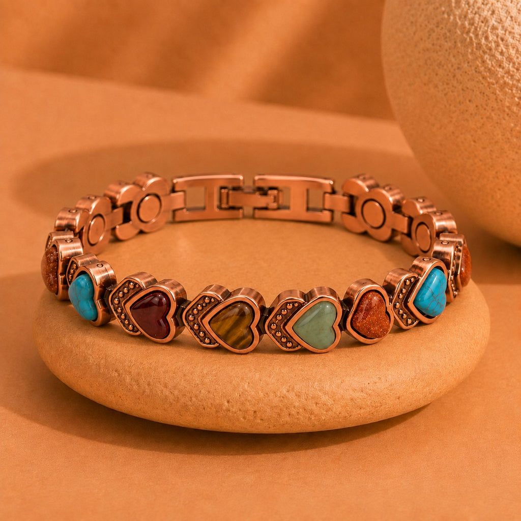 Magnetic Copper Tone Link Bracelet Multi Color Stone