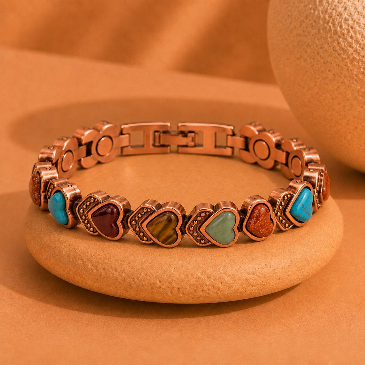 Magnetic Copper Tone Link Bracelet Multi Color Stone