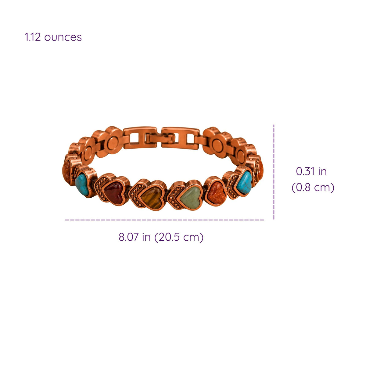 Magnetic Copper Tone Link Bracelet Multi Color Stone