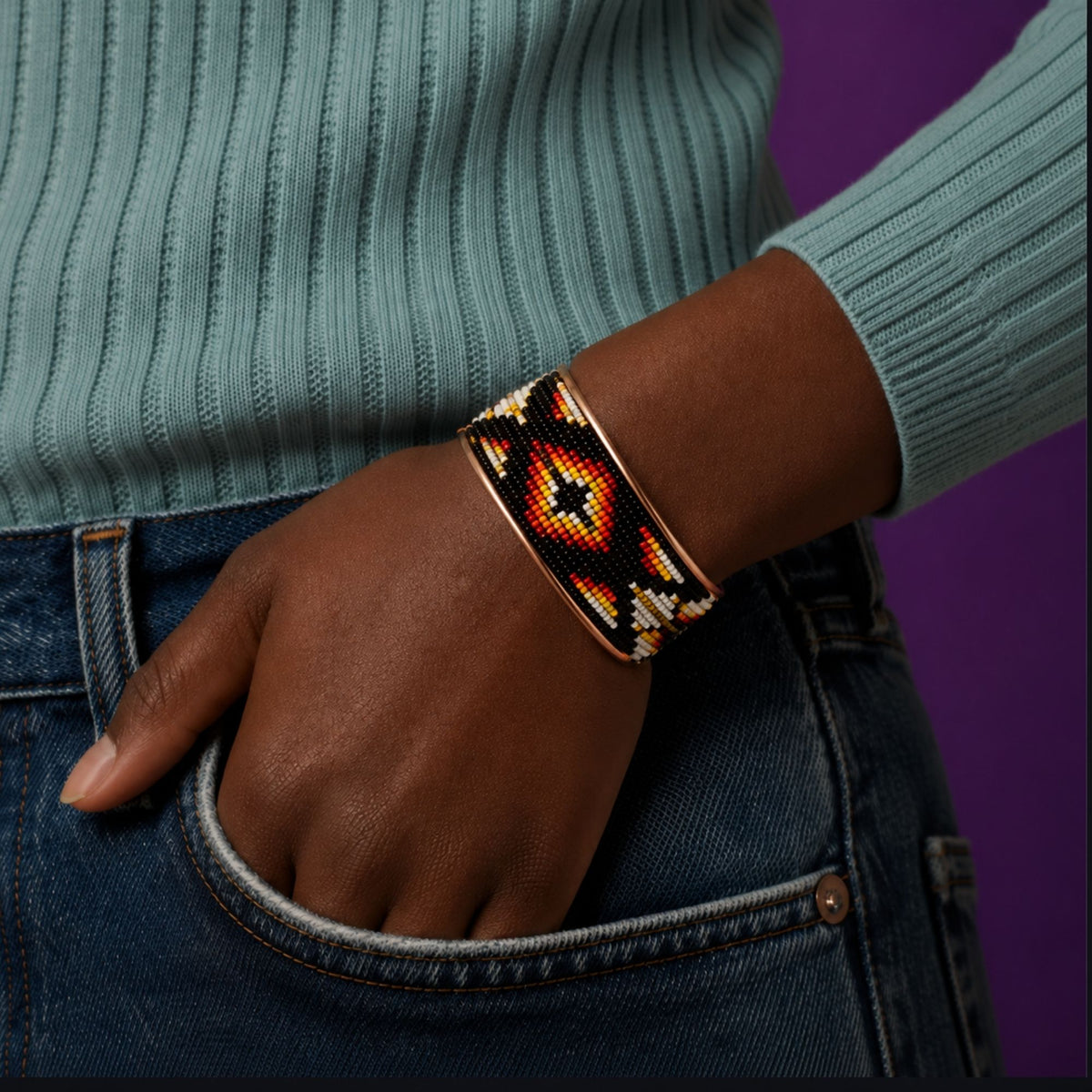Midnight Ember Pure Copper Beaded Cuff