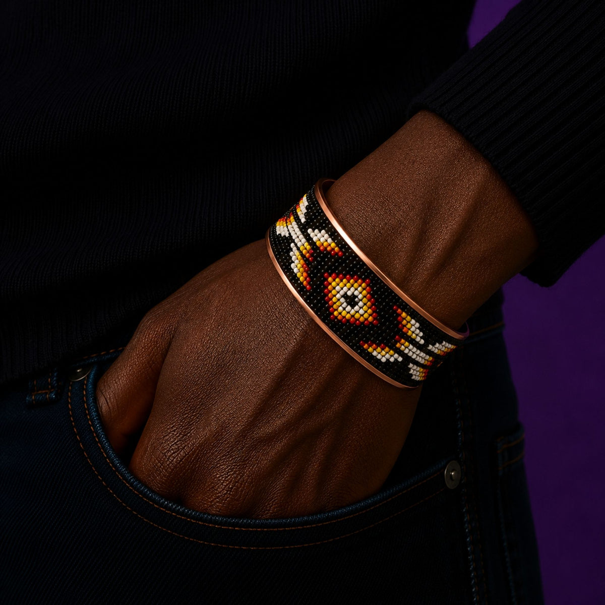 Midnight Ember Pure Copper Beaded Cuff