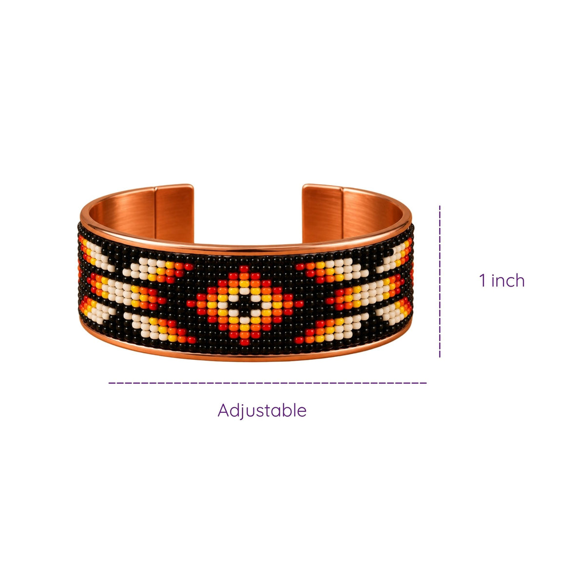 Midnight Ember Pure Copper Beaded Cuff