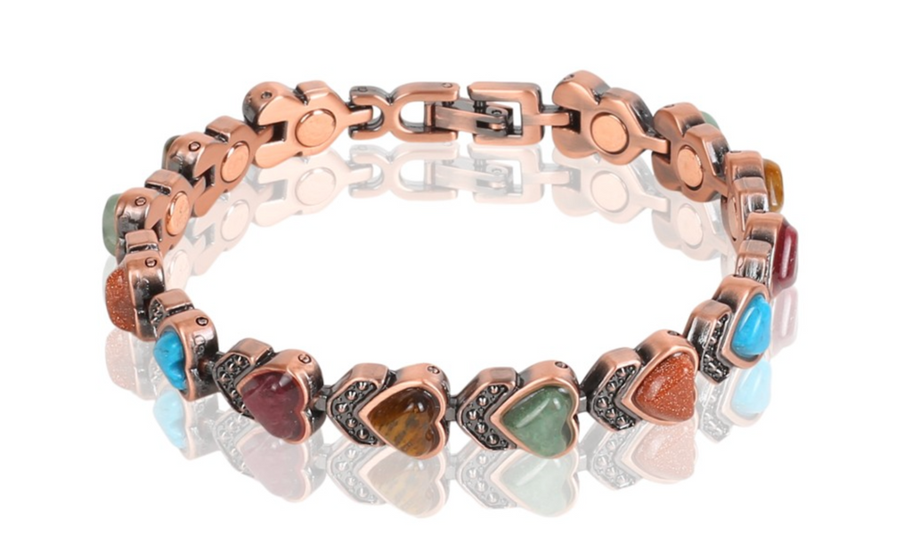 Magnetic Copper Tone Link Bracelet Multi Color Stone