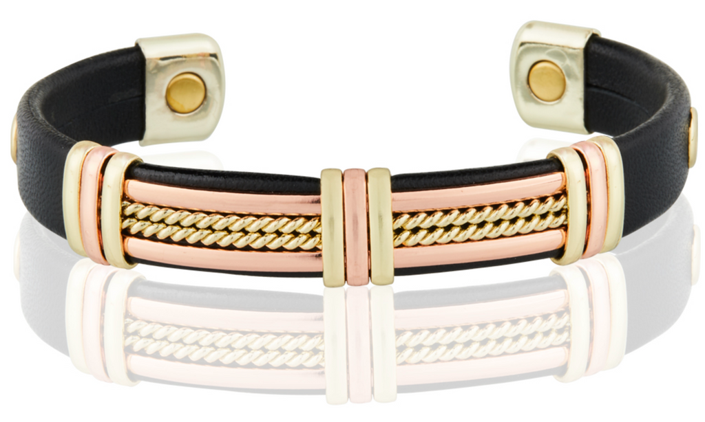 Magnetic Pure Copper 2 Tone Leatherette Cuffs