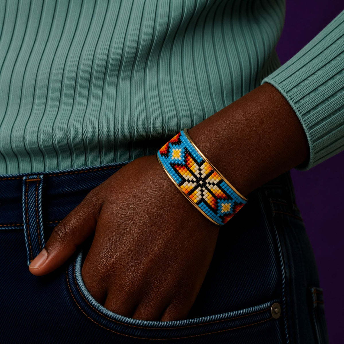 Sunburst Sky Pure Copper Beaded Cuff