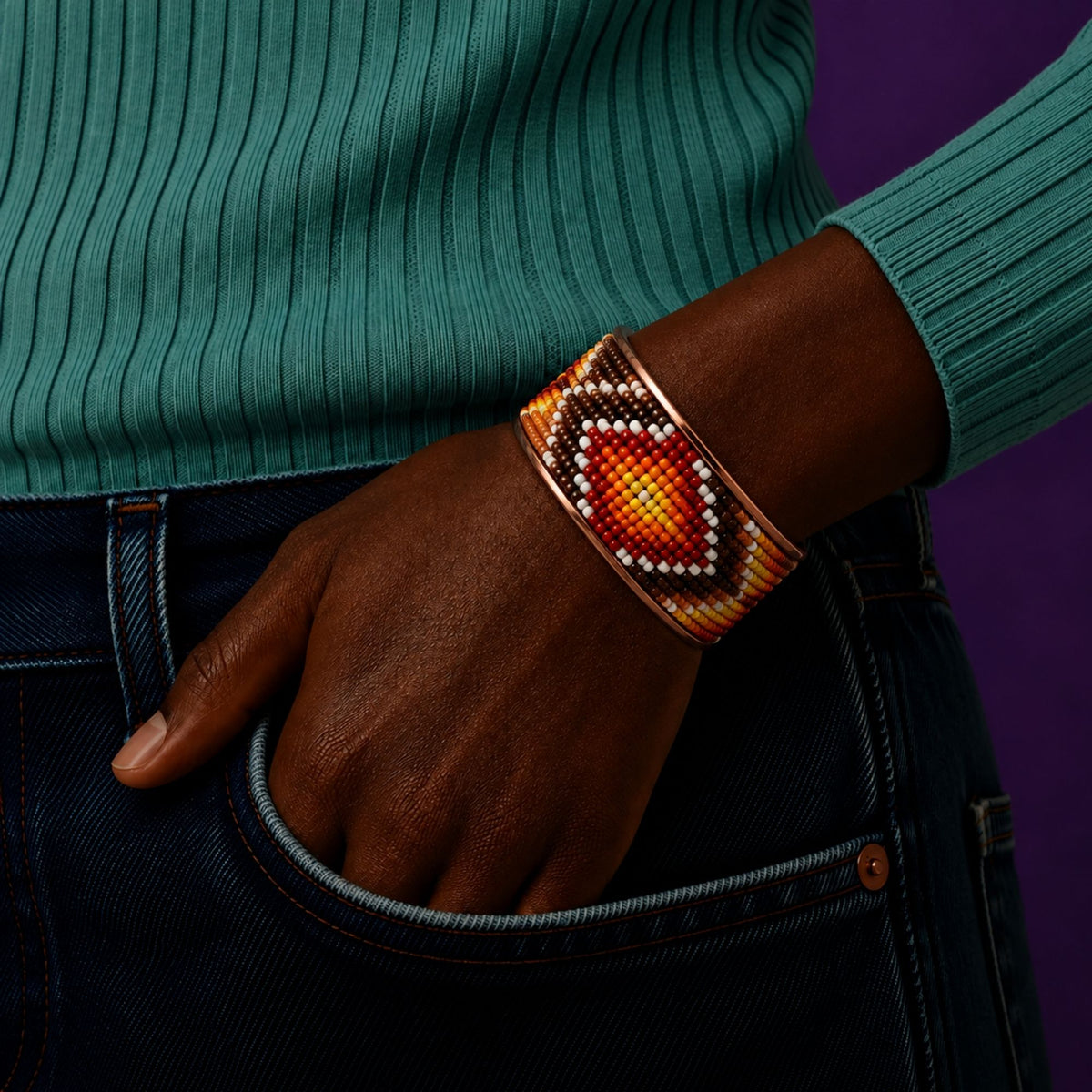 Sunset Spirit Pure Copper Beaded Cuff