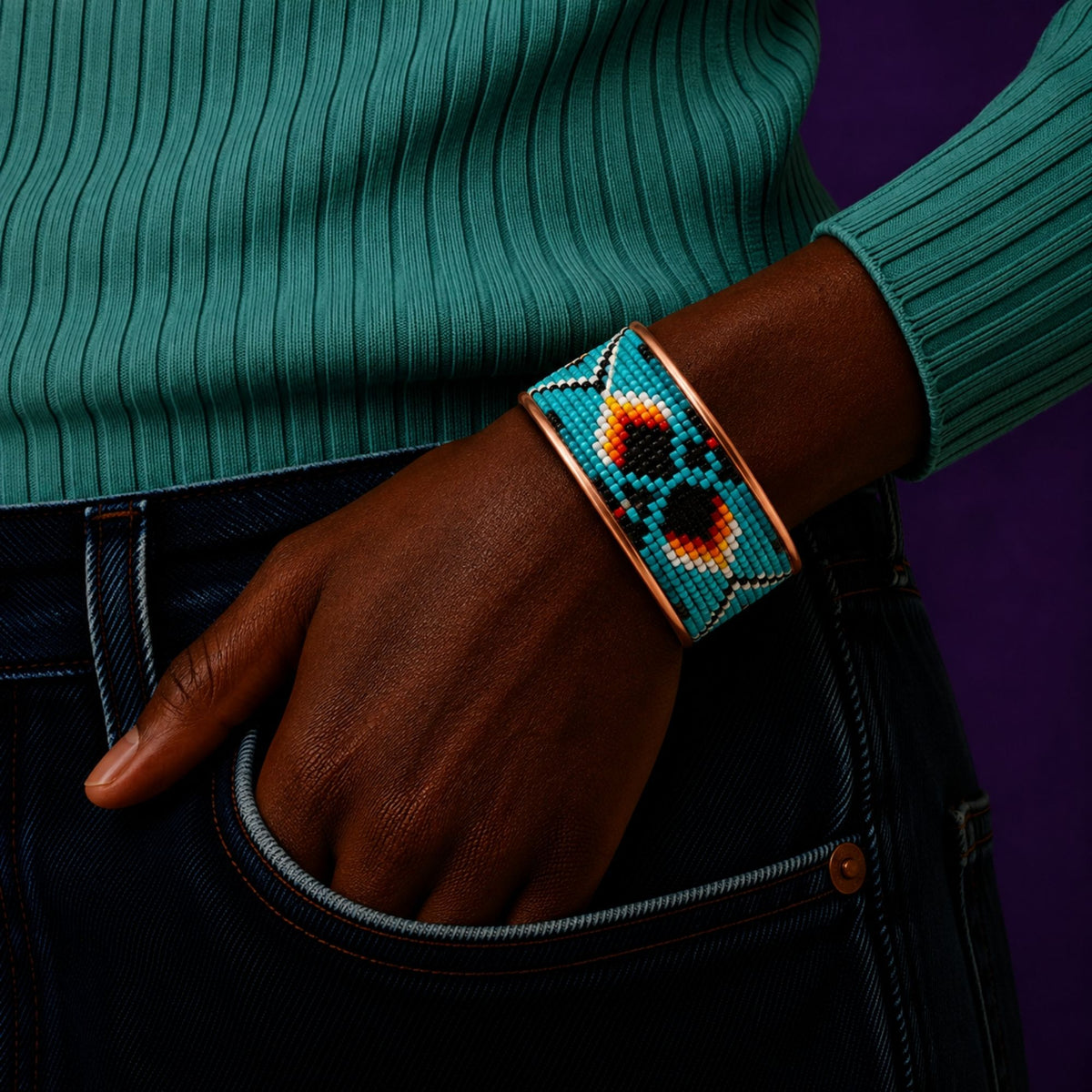 Turquoise Spirit Pure Copper Beaded Cuff