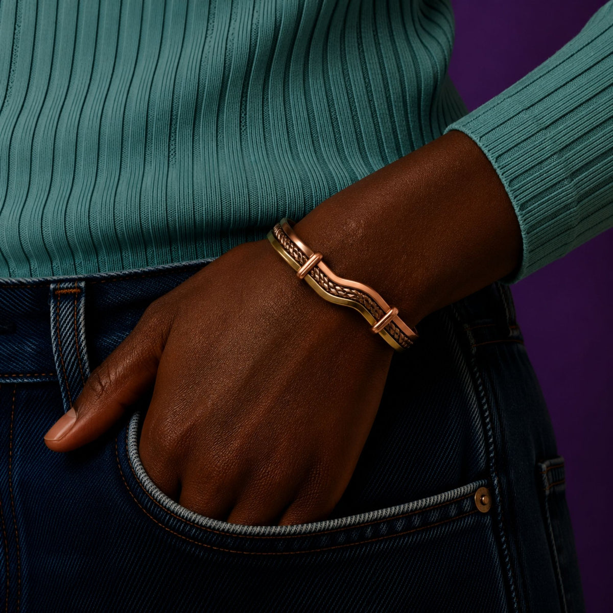 Vintage Magnetic Tri-Tone Copper Cuff