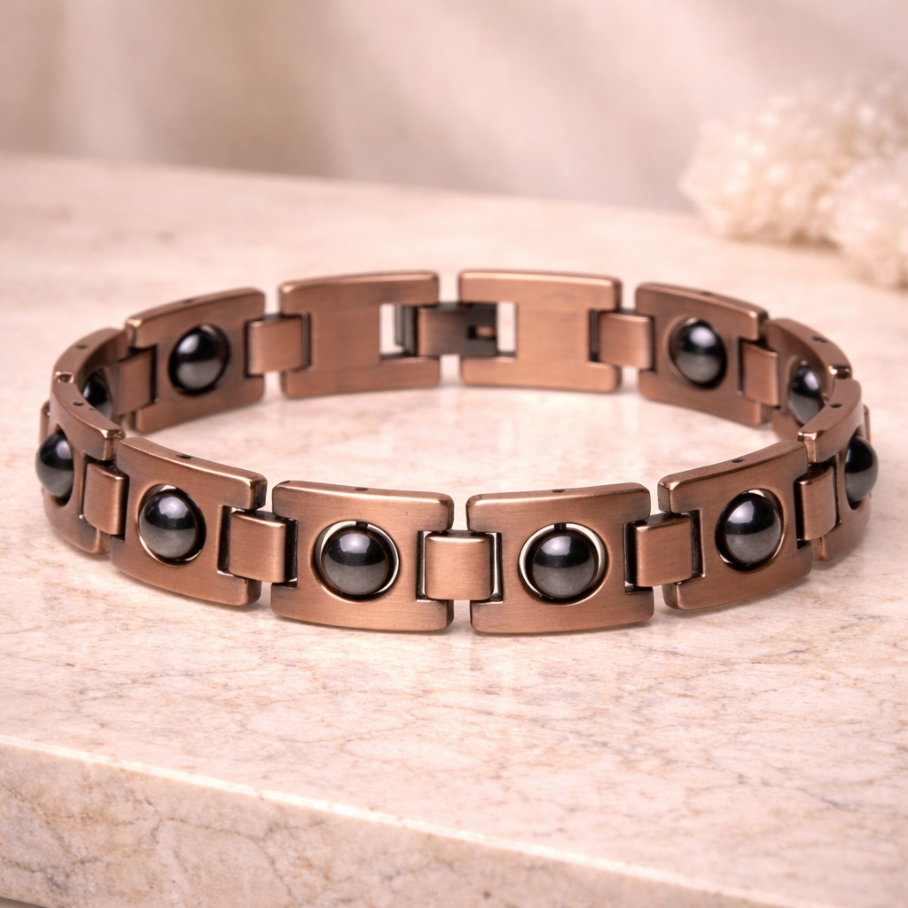 Copper Black Stone Link Bracelet