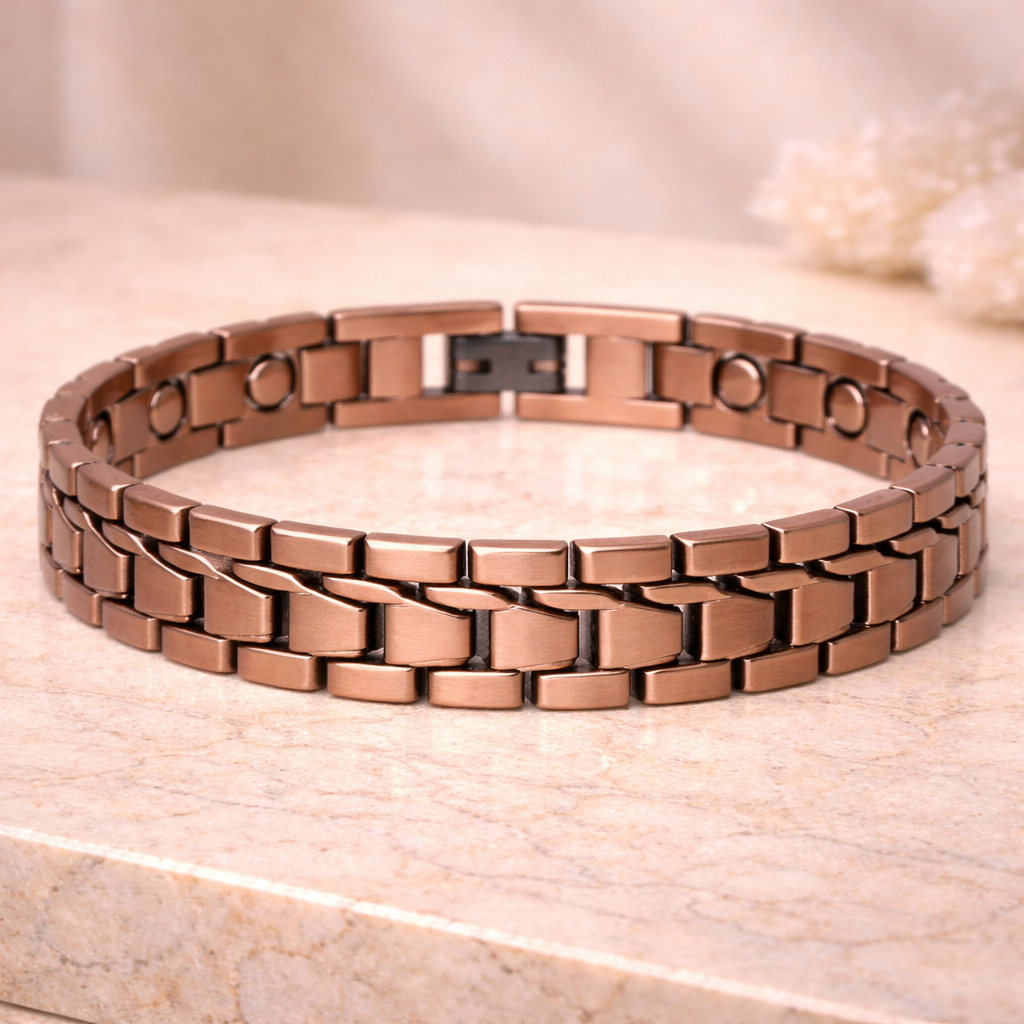 Magnetic Copper Tone Chevron Link Bracelet