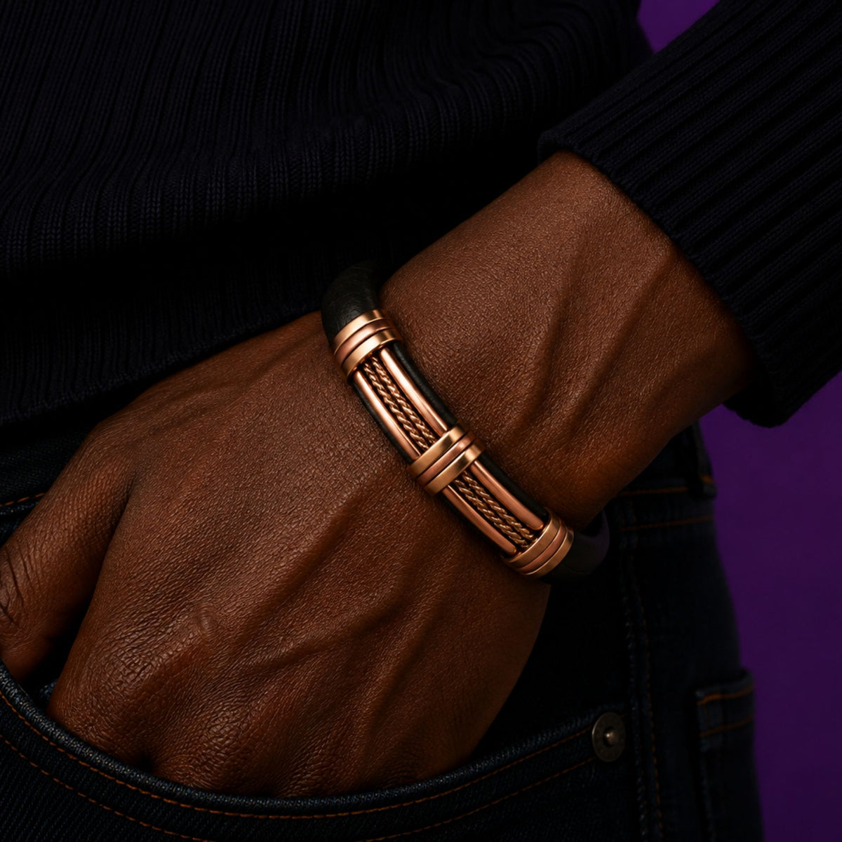 Magnetic Pure Copper 2 Tone Leatherette Cuffs