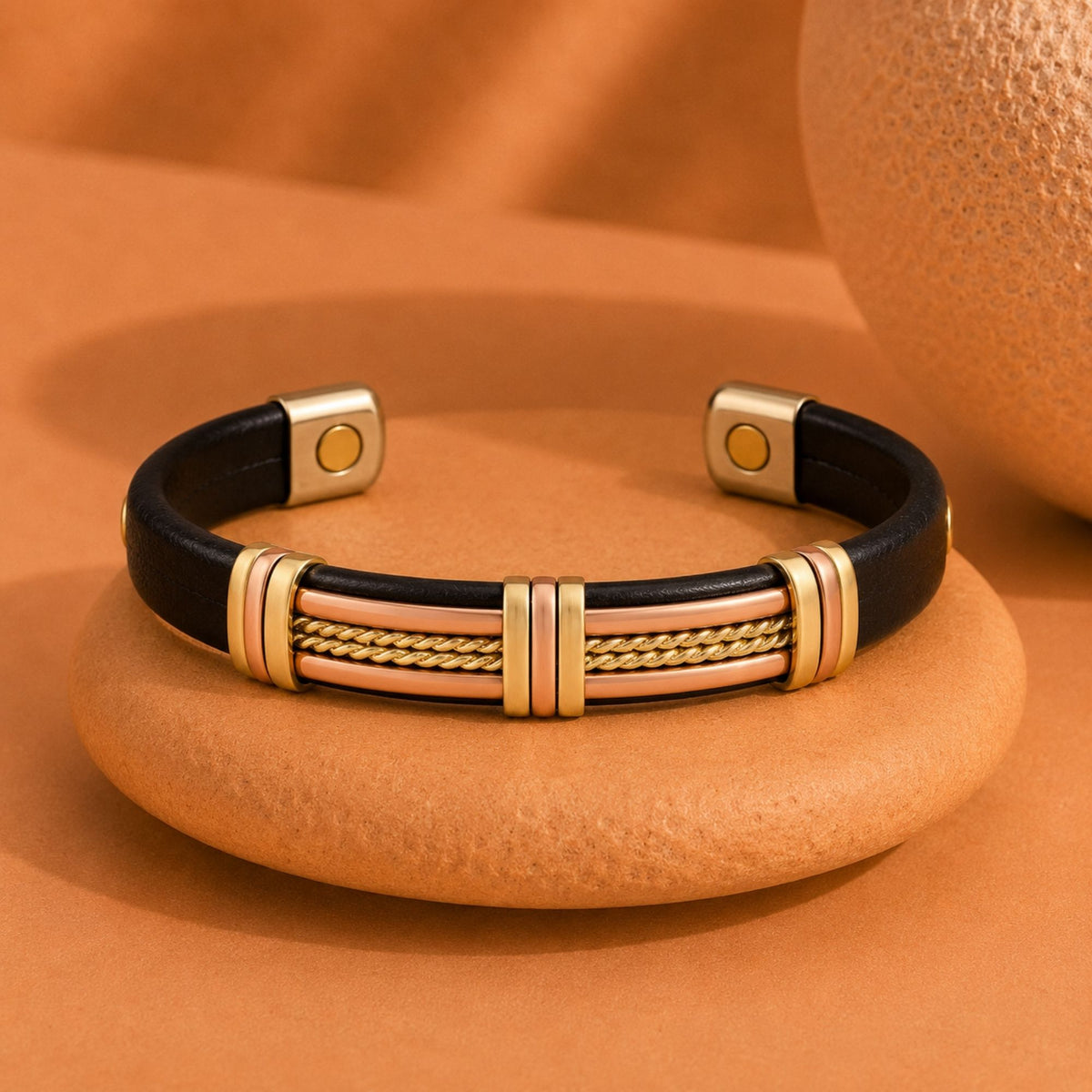 Magnetic Pure Copper 2 Tone Leatherette Cuffs
