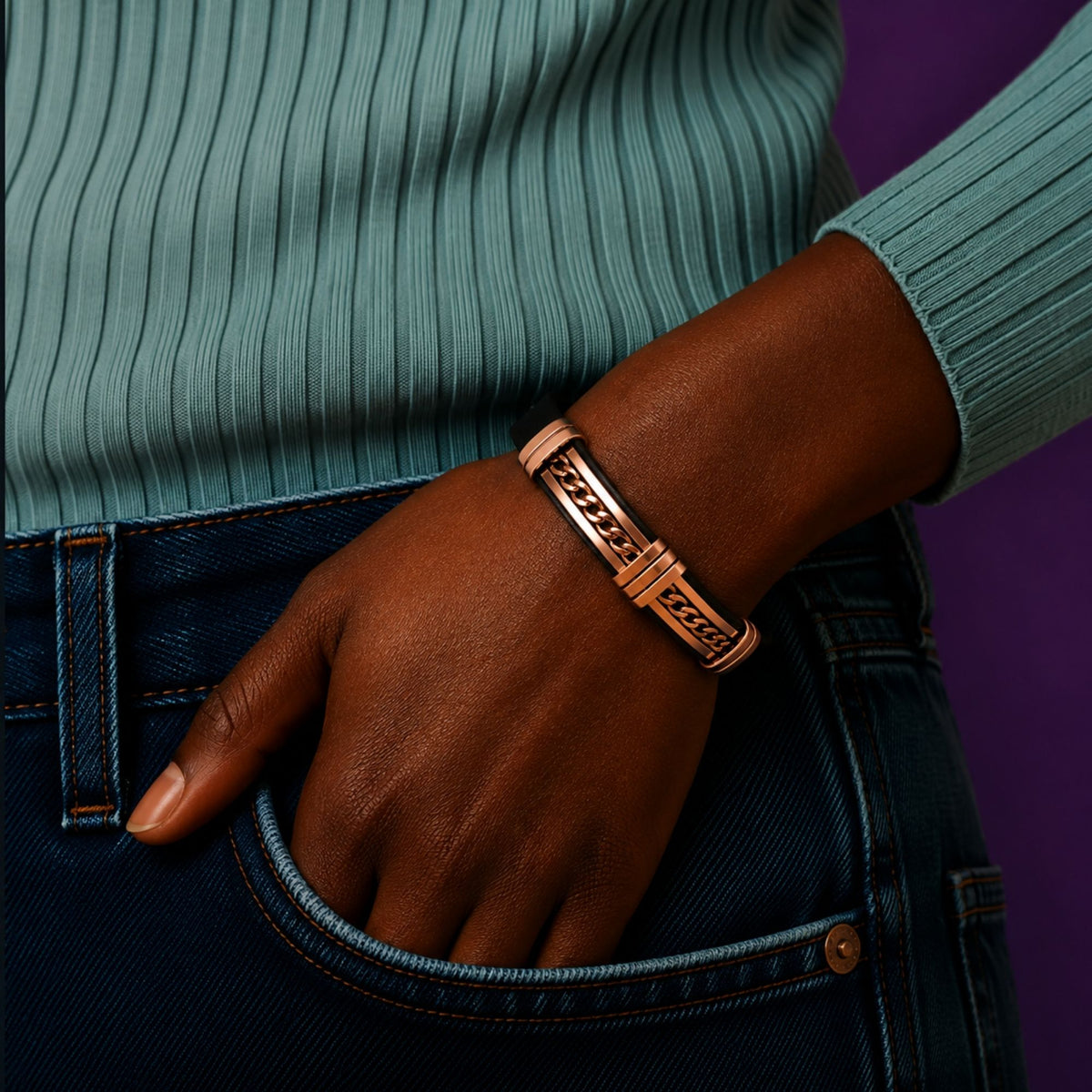 Magnetic Pure Copper Cuban Leatherette Cuffs