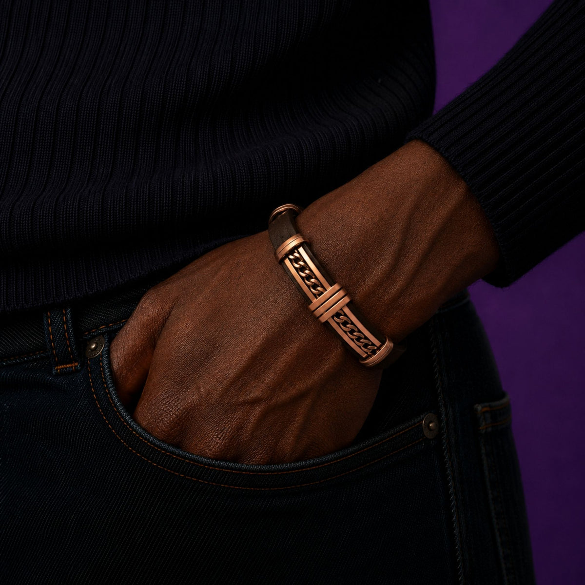 Magnetic Pure Copper Cuban Leatherette Cuffs