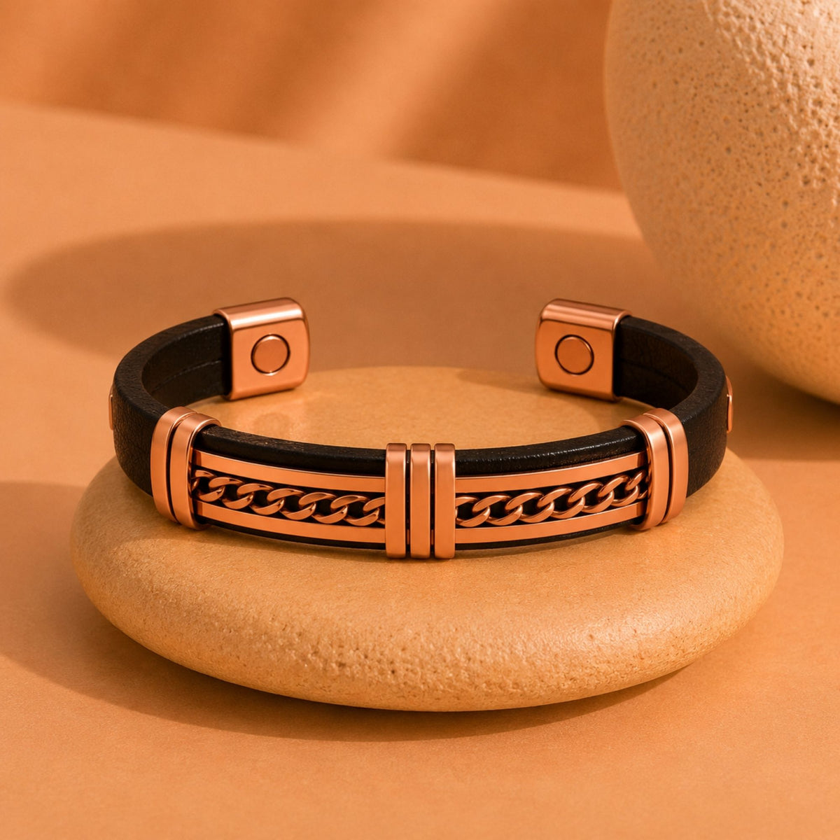 Magnetic Pure Copper Cuban Leatherette Cuffs