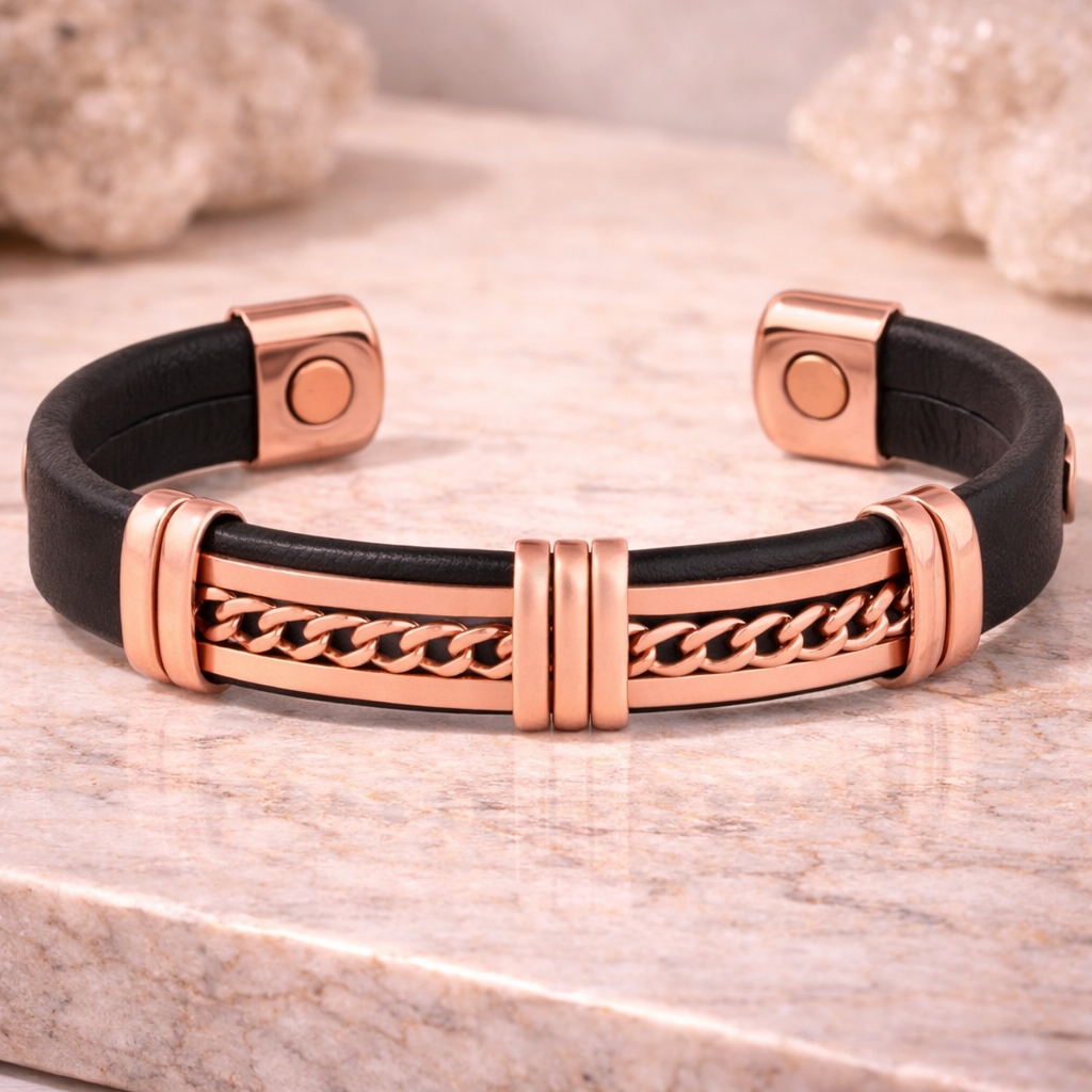 Magnetic Pure Copper Cuban Leatherette Cuffs