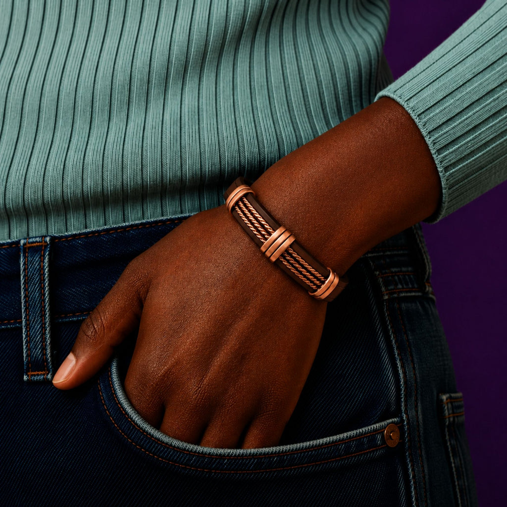 Magnetic Pure Copper Multi Chain Leatherette Cuffs