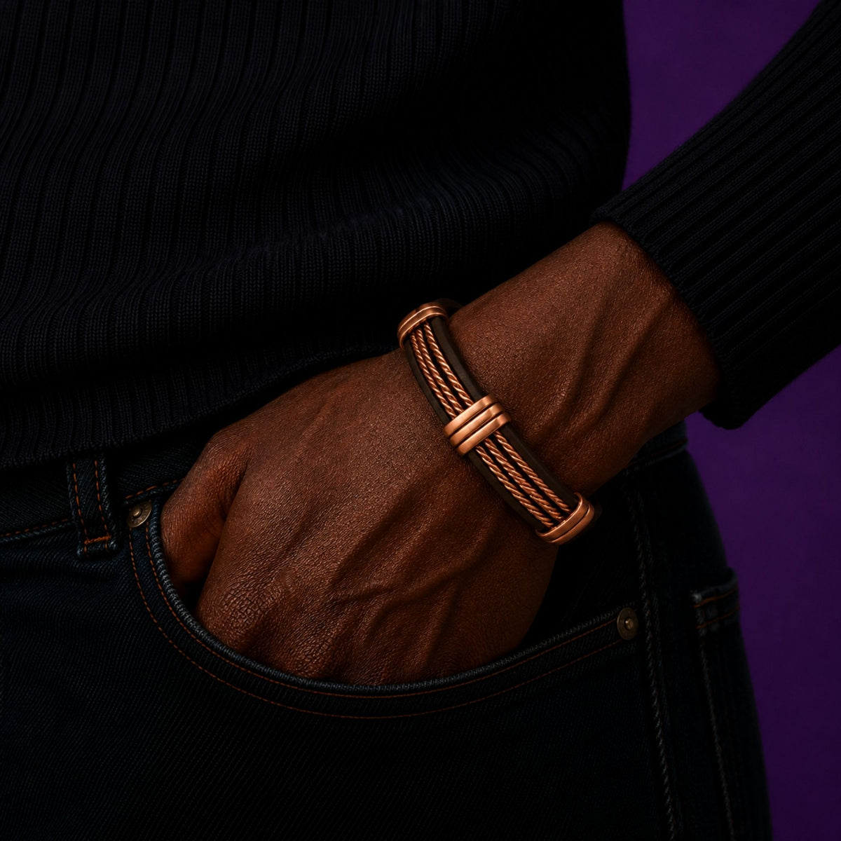 Magnetic Pure Copper Multi Chain Leatherette Cuffs