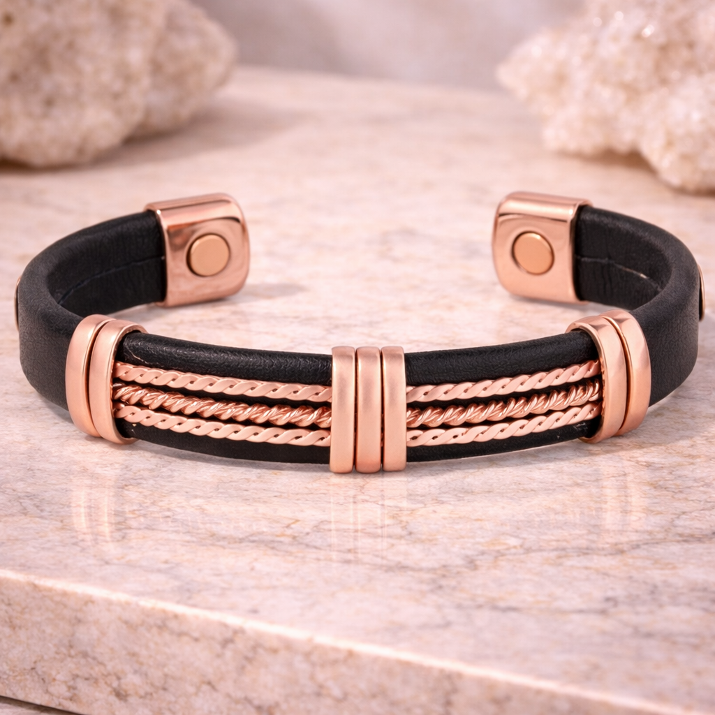 Magnetic Pure Copper Multi Chain Leatherette Cuffs