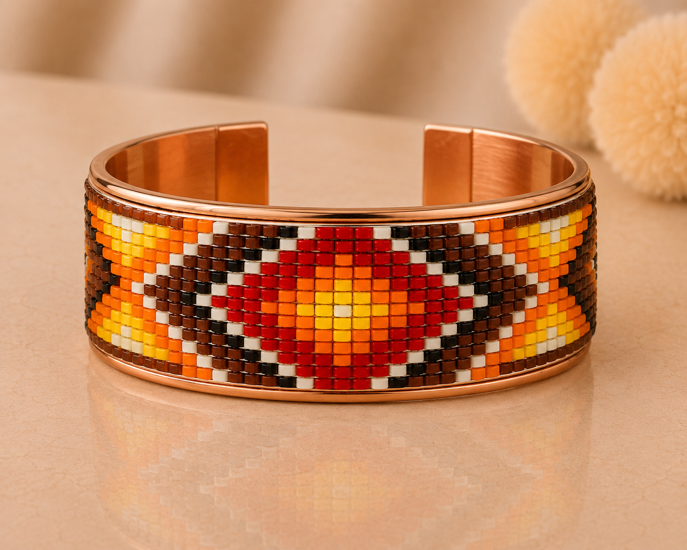 Sunset Spirit Pure Copper Beaded Cuff